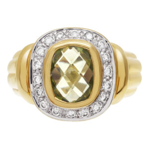 Diamond Ring with center Peridot stone in 18k yellow gold approx. 072 Carats in Diamonds