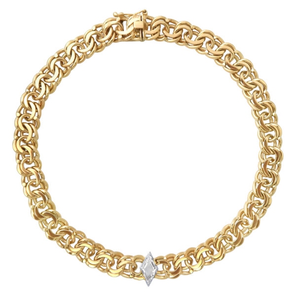 Elegant 14k Yellow Chain Necklace Choker With "Kite" Cut Diamond 1.36 Ct