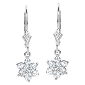 Diamond flower earrings with approximately 1ct in diamonds in 14k white gold