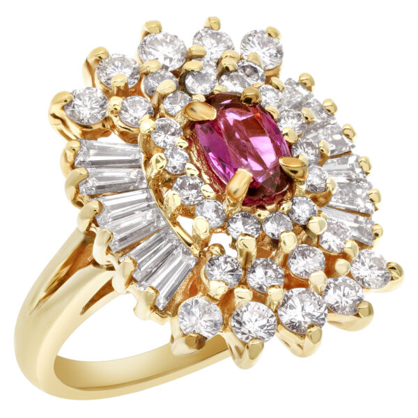 Ruby & diamond ballerina ring in 14k yellow gold