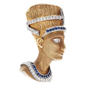 PHARAO Head Slide/Pendant In 14k With Diamond And Sapphire Accents