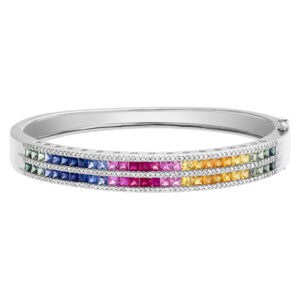 Gorgeous multi colored gemstones bangle in 14k gold