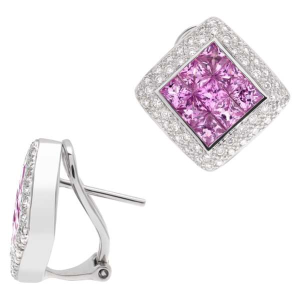 Pink sapphire and diamond necklace and earrings set in 18k white gold