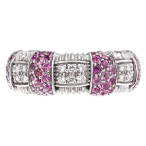 Diamond and pink sapphire ring in 18k white gold