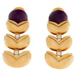 Amethyst and diamond earrings set in 18k yellow gold