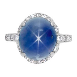 AGL Ceritified blue star sapphire vintage ring in platinum. 10.60 carats, Ceylon (Sri Lanka)