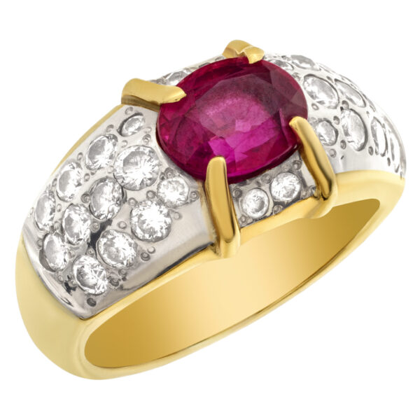 Ladies 2ct pink sapphire ring with diamond accents in 18k gold