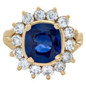 AGL Sapphire ring with 4.0cts with diamond halo in 14k gold