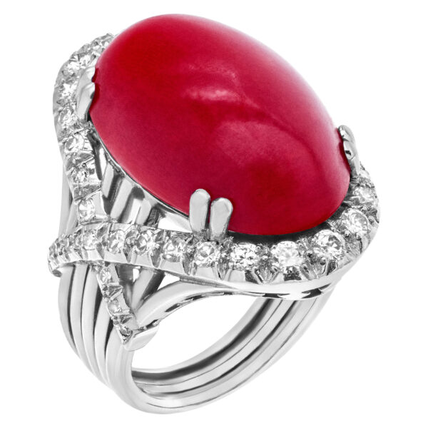 Incredible handmade Crisscross Pave Diamond Coral ring in 18k