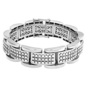 Bold heavy and wide 14k white gold bracelet with over 8 carats full cut round brilliant diamonds