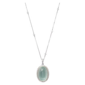 Aqua chalcedony diamond pendant necklace in 18k white gold