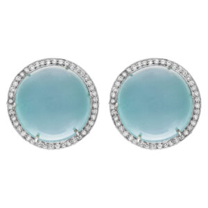 Aqua chalcedony diamond earrings in 18k white gold