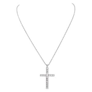 Diamond cross pendant (1.50 carats) in 14k white gold