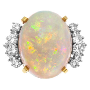 Australian opal and diamond ring set in 18k white and yellow gold