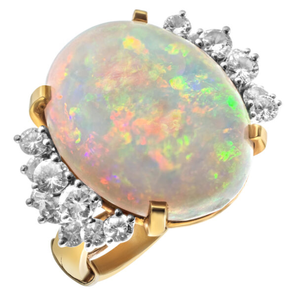 Australian opal and diamond ring set in 18k white and yellow gold