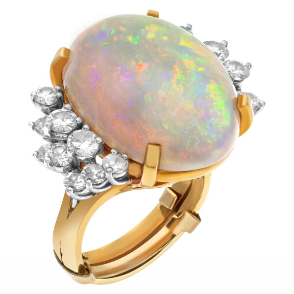 Australian opal and diamond ring set in 18k white and yellow gold