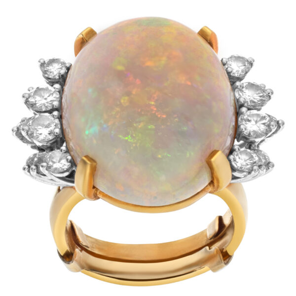 Australian opal and diamond ring set in 18k white and yellow gold