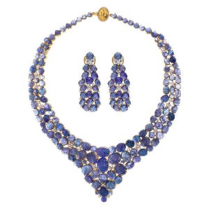 Sky & stars set of cabachon tanzanite & diamonds, 250 carats in Tanzanite with 2 carats of diamond accents