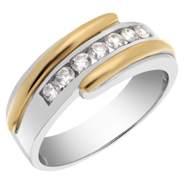 "Lucky Seven"  diamonds weding band. Seven full cut round  brilliant diamonds set in 14K white & yellow gold.