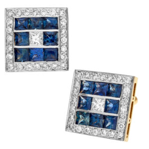 Diamond sapphire cufflinks in 18k white and yellow gold