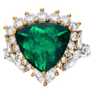 Emerald diamond ring on 18k white and yellow gold setting