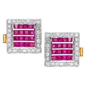 Diamond and ruby cuffflinks in 18k white and yellow gold