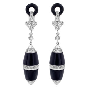 Elegant onyx drop earrings with diamonds in 18k white gold