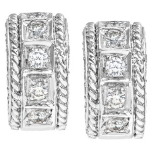 Huggie diamond earrings in 18k white gold with over 1 carat in diamonds