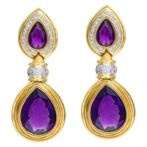 Deep purple amethyst earrings in 18k yellow gold