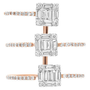 Diamond ring with 0.90 carat in round and baguette cut diamonds in 18k rose gold