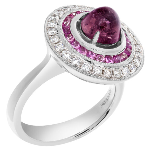 Diamond and pink sapphire ring in 18k white gold