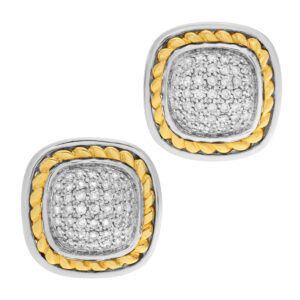 Pave diamond earrings in 14k white & yellow gold