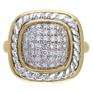 Pave diamond ring in 14k yellow and white gold with approximately 0.90 cts in diamonds