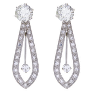 Diamond earrings with removable drop parts in 14k white gold