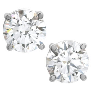 GIA triple EX DIA studs in platinum, 2.05 Cts TW; D color - Flawless round diamonds