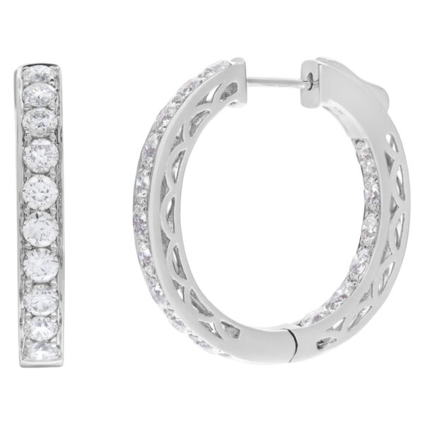 "Inside/out" 14k white gold hoop earrings with 2.86 carats in full cut round brilliant diamonds