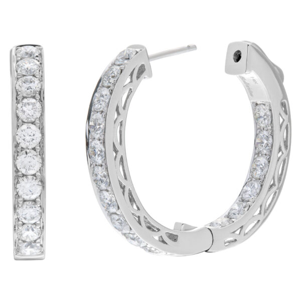 "Inside/out" 14k white gold hoop earrings with 2.86 carats in full cut round brilliant diamonds