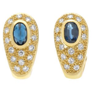 Blue sapphire and diamond accents earrings in 14k yellow gold