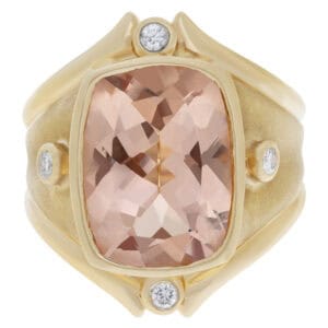 Morganite and diamond ring in 14k yellow gold