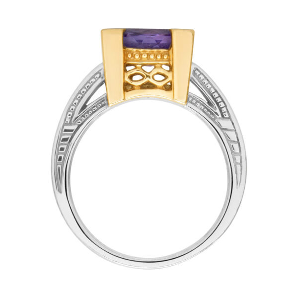 Tanzanite ring (1.50 cts) with diamond accents in 14k white and yellow gold