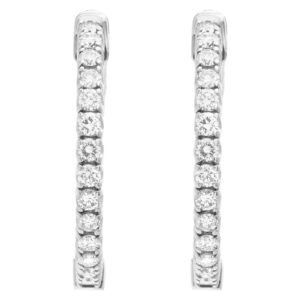 Diamond in and out hoop earrings in 14k white gold, approximately 1.38 carats