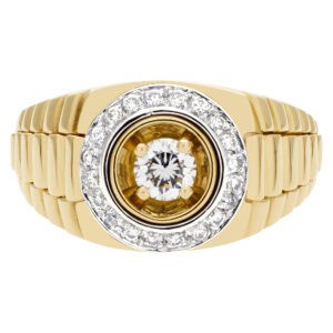 "Presidents" Style 18k Yellow Gold Ring With Diamond "Bezel" And Center Diamond