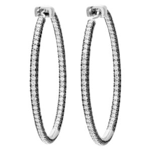 Black and white diamond hoops in 18k white gold