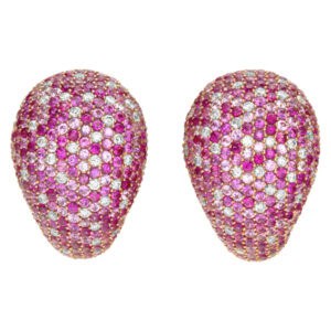 Pink sapphire and diamond pave earrings in 18k rose gold