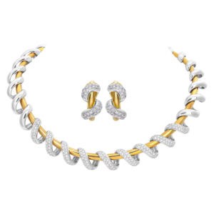 Spiral diamond necklace and earring set in 18k white & yellow with approx. 4.38 carat in diamonds