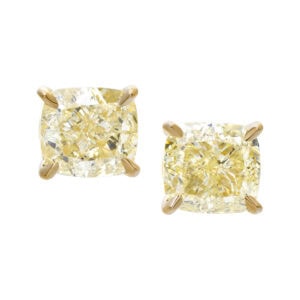 GIA certified cushion modified brilliant diamonds studs, each diamond is 1.02 cts (champagne color,