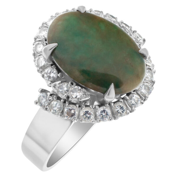 Jade and diamond ring in 14k white gold with approximately .5 cts in diamonds