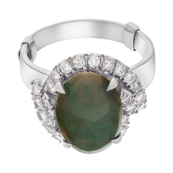 Jade and diamond ring in 14k white gold with approximately .5 cts in diamonds