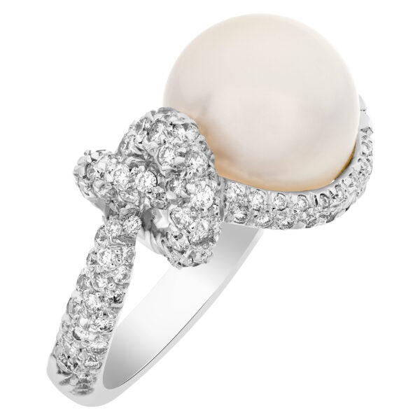 Mikimoto Milano south sea cultured pearl ring with high grade, excellent luster, round shape pearls of 11.8mm with very clean surface with silver body and rose overtone