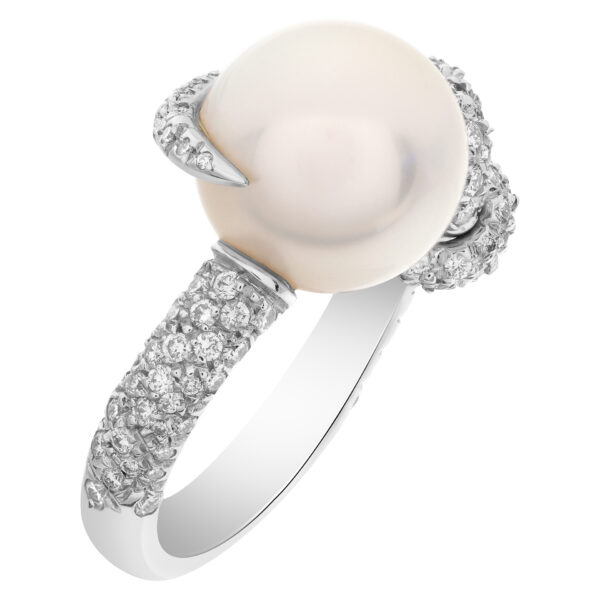 Mikimoto Milano south sea cultured pearl ring with high grade, excellent luster, round shape pearls of 11.8mm with very clean surface with silver body and rose overtone